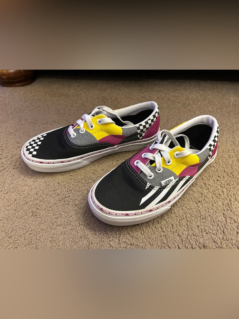 VANS Classic Low Top Lace-Up Checker Canvas Sneakers Black White Purple Womens 7